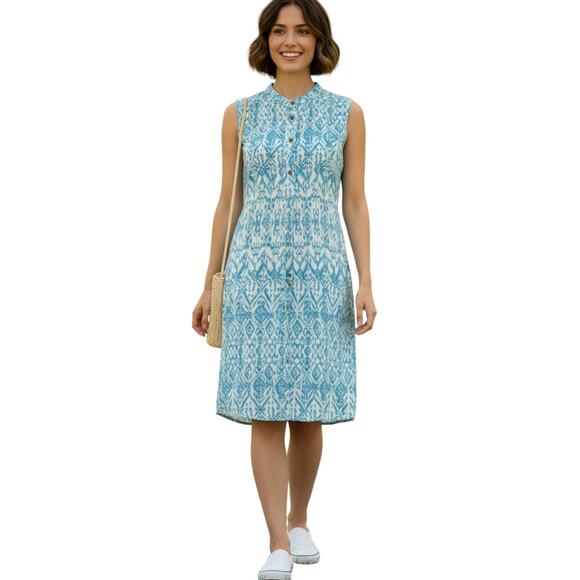 Cynthia Rowley Dresses & Skirts - Cynthia Rowley Dress Women 2 Blue Linen Sleeveless Geometric Print Lined Pockets